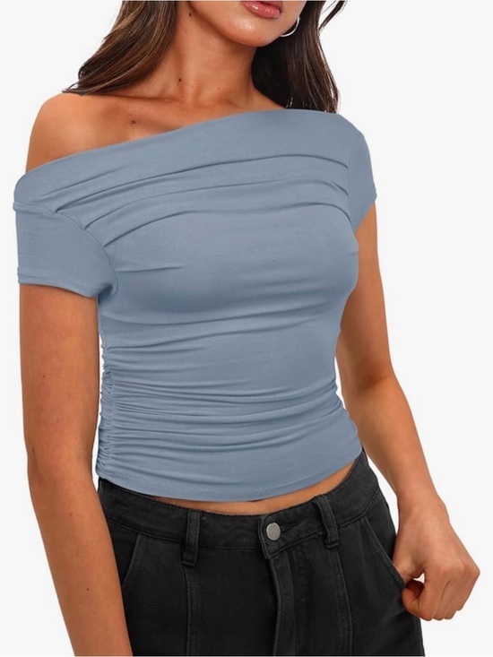Tops - Off-Shoulder 🩵 Light Blue Women's Ruched Top